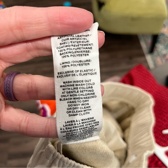 Avec Les Filles Pants Women's Large Ivory Faux Leather Ankle zip Joggers - Picture 8 of 8